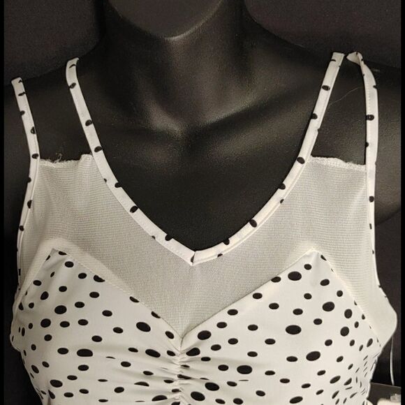 LADIES EVITA POLKA DOT STRETCH TANK TOP - Picture 2 of 6